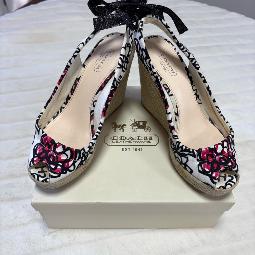 Coach Pink and Black Wedge Shoes with Bold Design